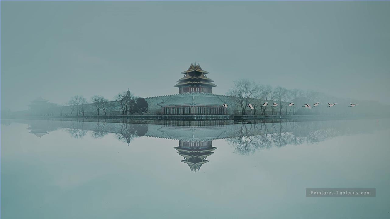 Histoire chinoise du Palais Yanxi avec des grues blanches oiseaux paysage Peintures à l'huile